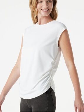 Halara White Stretchy Ruched Sides Sleeveless Tee
